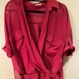Tobi Wine Red Wrap Front Blouse